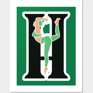 Sports yoga women in letter H Sticker design vector illustration. Alphabet letter icon concept. Sports young women doing yoga exercises with letter H sticker design logo icons. Posters and Art